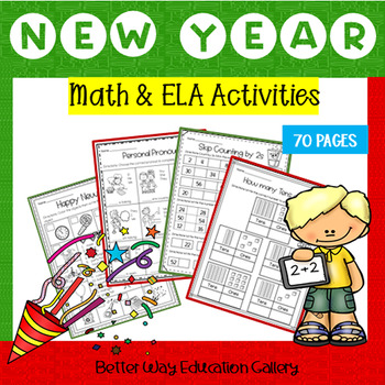 Preview of New Year 2024 Math and ELA Winter Worksheets and Activities