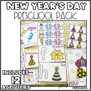 Preview of New Year 2024 Math and Literacy Activities & Centers for Preschool