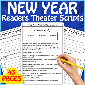 Preview of New Year 2024 Readers Theater Scripts Comprehension Question and Activities