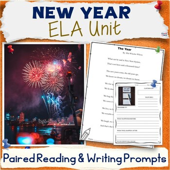 Preview of New Years Unit - Middle School ELA Paired Reading Activities, Writing Prompts