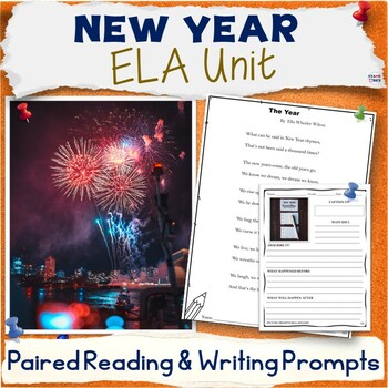Preview of New Years Unit - Bell Ringers, Paired Reading Activity Packet, Writing Prompts