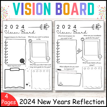 2024 VISION BOARD TEMPLATE FOR STUDENTS, PRINTABLE KIDS GOAL SETTING CHART