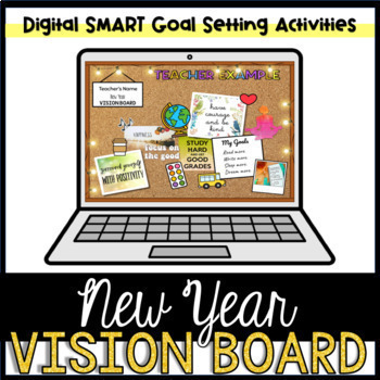 Preview of New Year 2024 Vision Board SMART Goal Setting Digital Activity