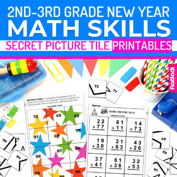 Preview of New Year 2nd-3rd Math Skills Secret Picture Tile Printables