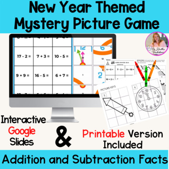 Preview of New Year Addition and Subtraction Facts Mystery Digital and Printable Game