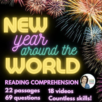 Preview of New Year Around the World Comprehension + FREE Boom Cards BONUS         