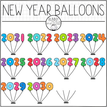 Preview of New Year Balloons Clipart by Bunny On A Cloud