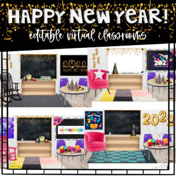Preview of New Year Bitmoji Virtual Classroom Templates | New Years Eve Virtual Classrooms