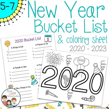 Preview of New Year Bucket List and Coloring Sheet 2020 - 2023