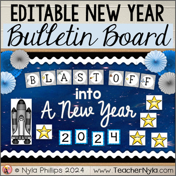 Preview of New Year Bulletin Board 2024 | Blast Off Into A New Year | Space Theme