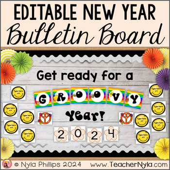 Preview of New Year Bulletin Board 2024 | Groovy Theme | Get Ready for a Groovy Year