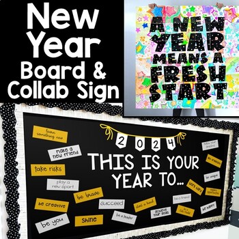 New Year Bulletin Board & Collaborative Sign by Rise over Run | TPT
