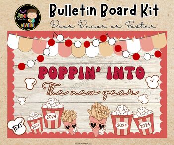 Preview of New Year Bulletin Board Kit, Popcorn Door Decoration, January, Editable