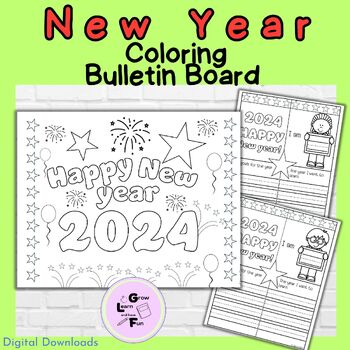 Preview of New Year Bulletin Board and Resolutions Coloring Sheets