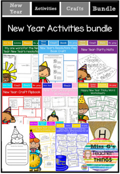 Preview of New Year Bundle for 2024: Reading Writing Arts and Crafts Math English Display