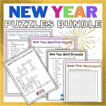 Preview of New Year Bundle -  Crosswords, Word Search, Matching, Scramble