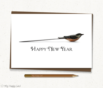 Preview of New Year Card, Happy New Year Greeting Card, Bird 4"X6". Printable