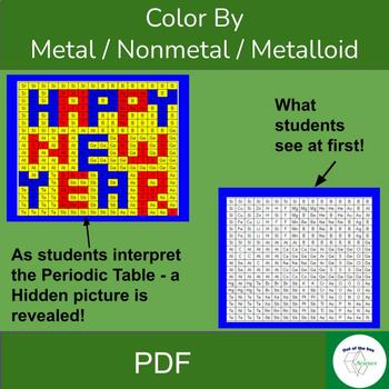 Preview of New Year Chemistry Puzzle - Color by Metal / Nonmetal / Metalloid updated