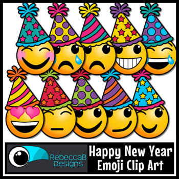 Preview of Happy New Year Party Emoji Emotions Clip Art