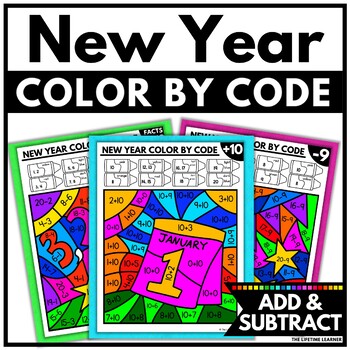 Preview of New Year 2025 Coloring Pages Addition Subtraction Color by Number 2nd Grade