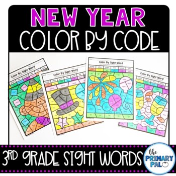 Preview of New Year Color by Code for 3rd Grade Sight Words