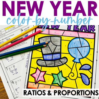 Preview of New Year Color by Number Ratios & Proportions Math Practice