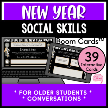 Preview of New Year Conversations Social Skills No Prep Speech Therapy Boom Cards™