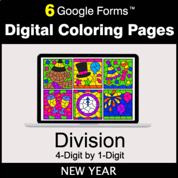 Preview of New Year: DIVISION 4-Digit by 1-Digit - Google Forms | Digital Coloring Pages