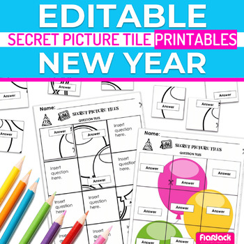 Preview of New Year EDITABLE Secret Mystery Picture Tile Template Printables
