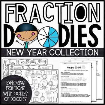 Preview of New Year Fractions Activities 2024 | New Year Color by Number Fractions