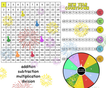 Preview of New Year Games, addition, subtraction, multiplication, division, print, digital