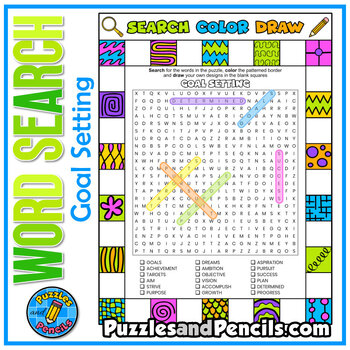 Preview of New Year Goal Setting Word Search Puzzle with Coloring | Search, Color, Doodle