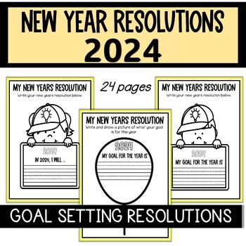 New Year Goals | Resolutions | Bulletin Board Kit | Kindergarten Lined