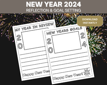 Preview of New Year Goals and Resolutions, Writing, Coloring, Bulletin Board