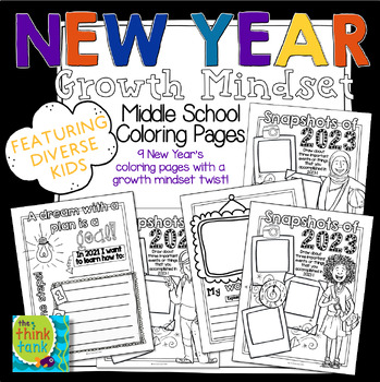Preview of New Year Growth Mindset Coloring Pages w/ a Twist 2024 | Middle School