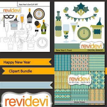 Preview of New Year: Happy New Year clip art bundle (3 packs)
