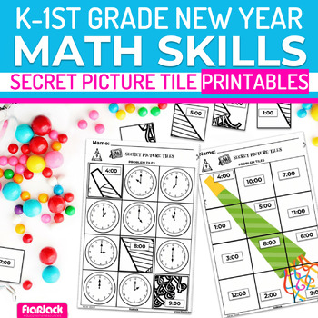 Preview of New Year K-1st Grade Math Skills Secret Picture Tile Printables