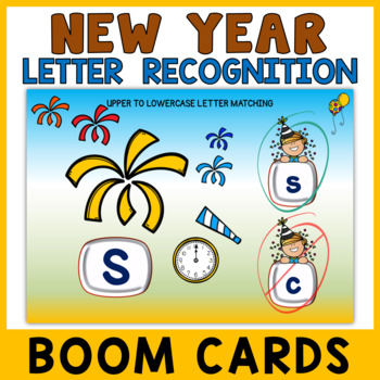 Preview of New Year Letter Recognition Boom Cards Preschool - Fireworks