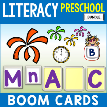 Preview of New Year Literacy Boom Cards Preschool Bundle - Fireworks