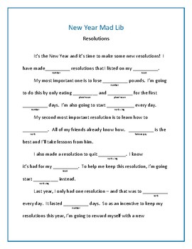 New Year Mad Lib by My Learning Center Image