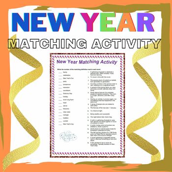 Preview of New Year Matching activity with Answers - black and white and color copies