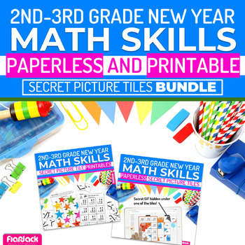 Preview of New Year Math | 2nd-3rd | Paperless + Printable Secret Picture Tiles SET