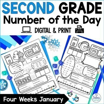 Preview of Winter Math Activities Second Grade Morning Work Practice Number of the Day