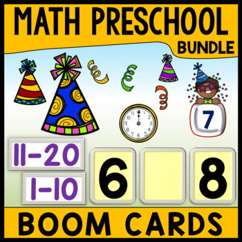 Preview of New Year Math Boom Cards Preschool Bundle - Party Hat