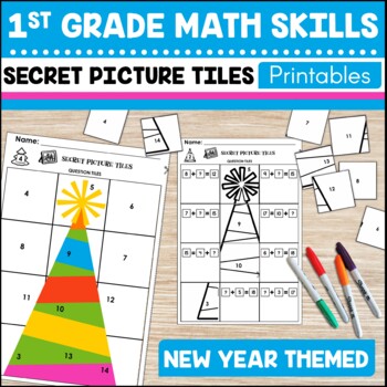 Preview of New Year Math Mystery Pictures Review Pack | Secret Picture Printables