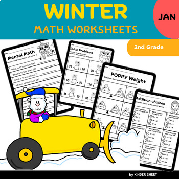 Preview of Winter Math Worksheets 2nd Grade No Preps