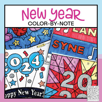 Preview of New Years Music - Color by Note Activities - 2024