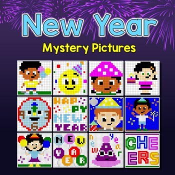 Preview of January Worksheets 2nd, 3rd Grade Up, New Year Activity Mystery Picture Puzzle
