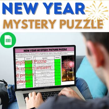 Preview of New Year Mystery Picture Puzzle - Self marking - Google Sheets fun activity