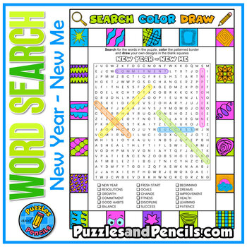 Preview of New Year - New Me Word Search Puzzle with Coloring | Search, Color, Doodle